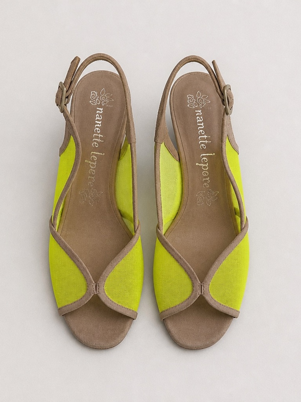 Nanette Lepore Neon Yellow and Tan Slingback Sandals